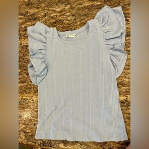 Zara Light Blue Ruffle Sleeve Blouse
